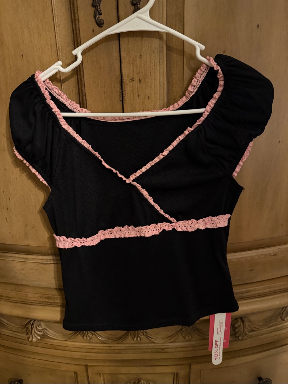 ROMWE Black Top with Pink Trim and cap Sleeves